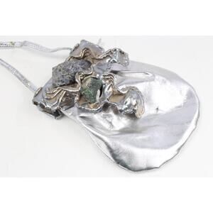 Vintage Carvalhu Brutalist Gilt Silver Crystal Sculptural Art Purse Handbag